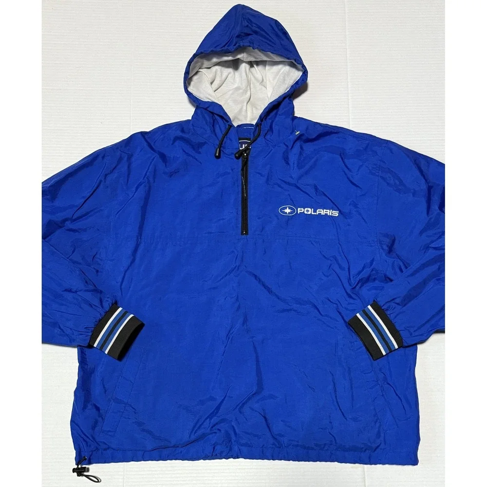 PURE POLARIS - Men's‎ 1/4 Zip Blue Hooded Windbreaker Anorak Jacket - X-Large